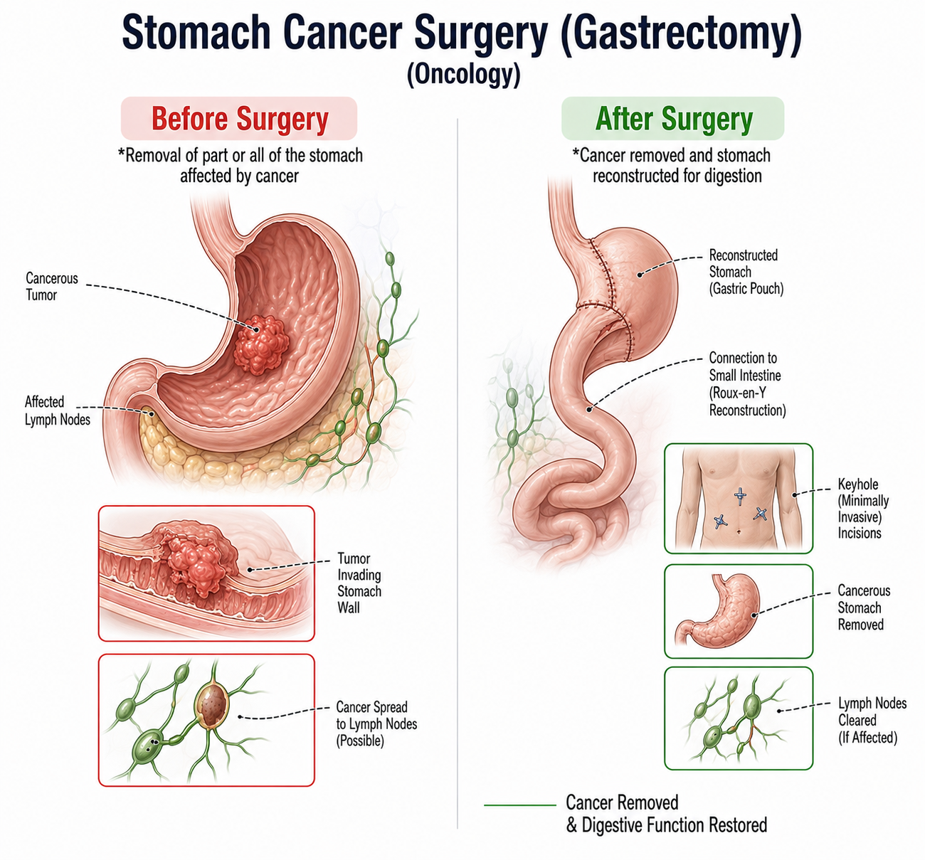 Stomach Cancer Surgery (Gastrectomy) — anatomy diagram